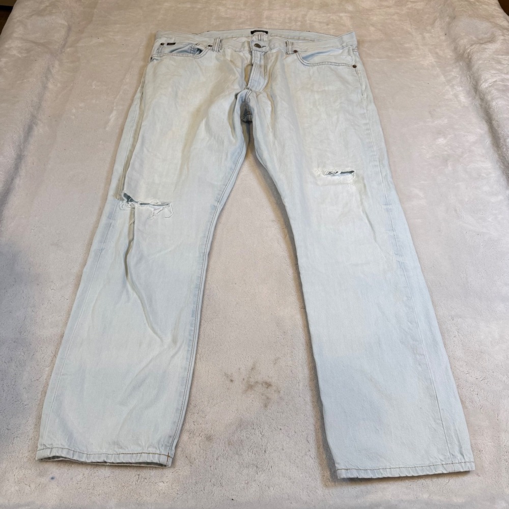 Polo Ralph Lauren‎ Mens Light Wash Distressed Ripped Straight Leg Jeans 40x32